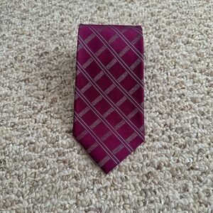 Calvin Klein Checker Tie Silk Red 3.75x57‎ Diamond